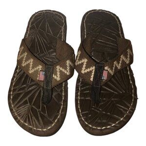 RALPH LAUREN Flip Flop Sandals Men's Size 6 Brown Flag Tag